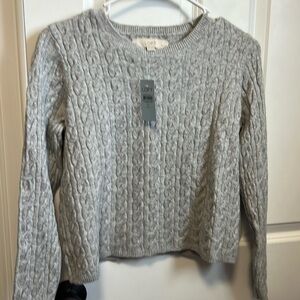 LOFT light gray Cable Knit Sweater NWT medium petite